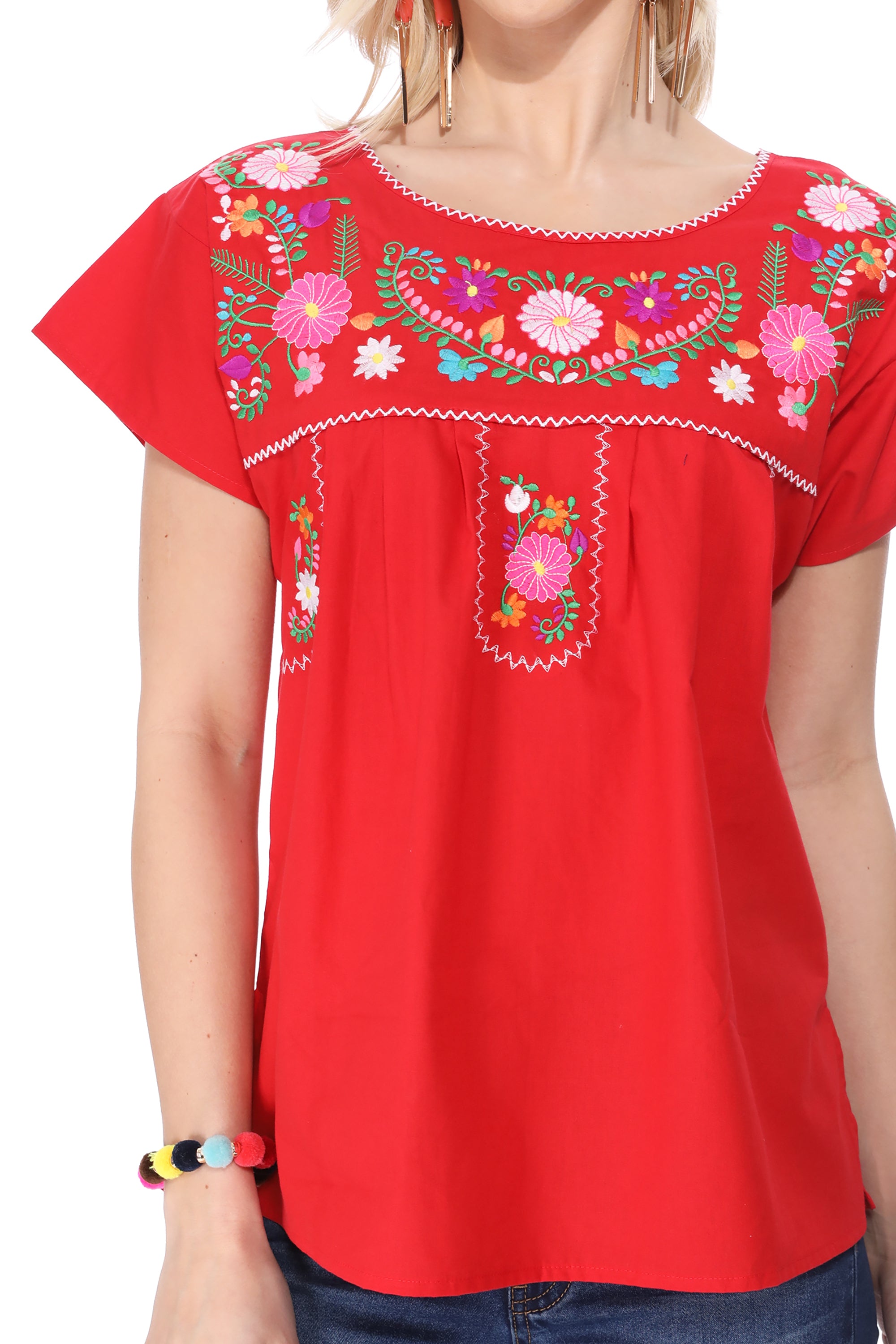 Traditional Red Mexican Women Blouse (S-XL) $8.5 and (2XL-3XL) $9.50 Per Piece. MT801