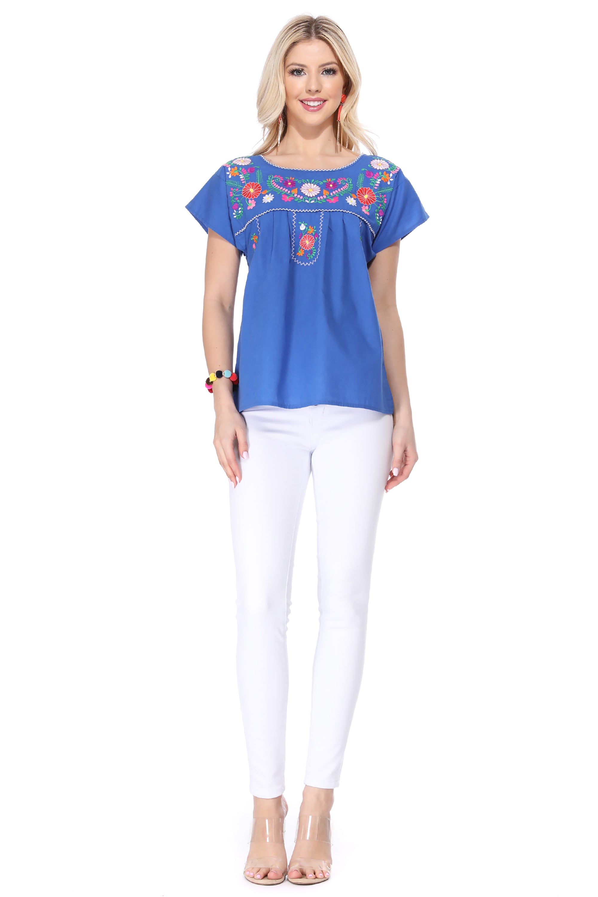 Traditional Royal Blue Mexican Women Blouse (S-XL) $8.5 and (2XL-3XL) $9.50 Per Piece. MT801