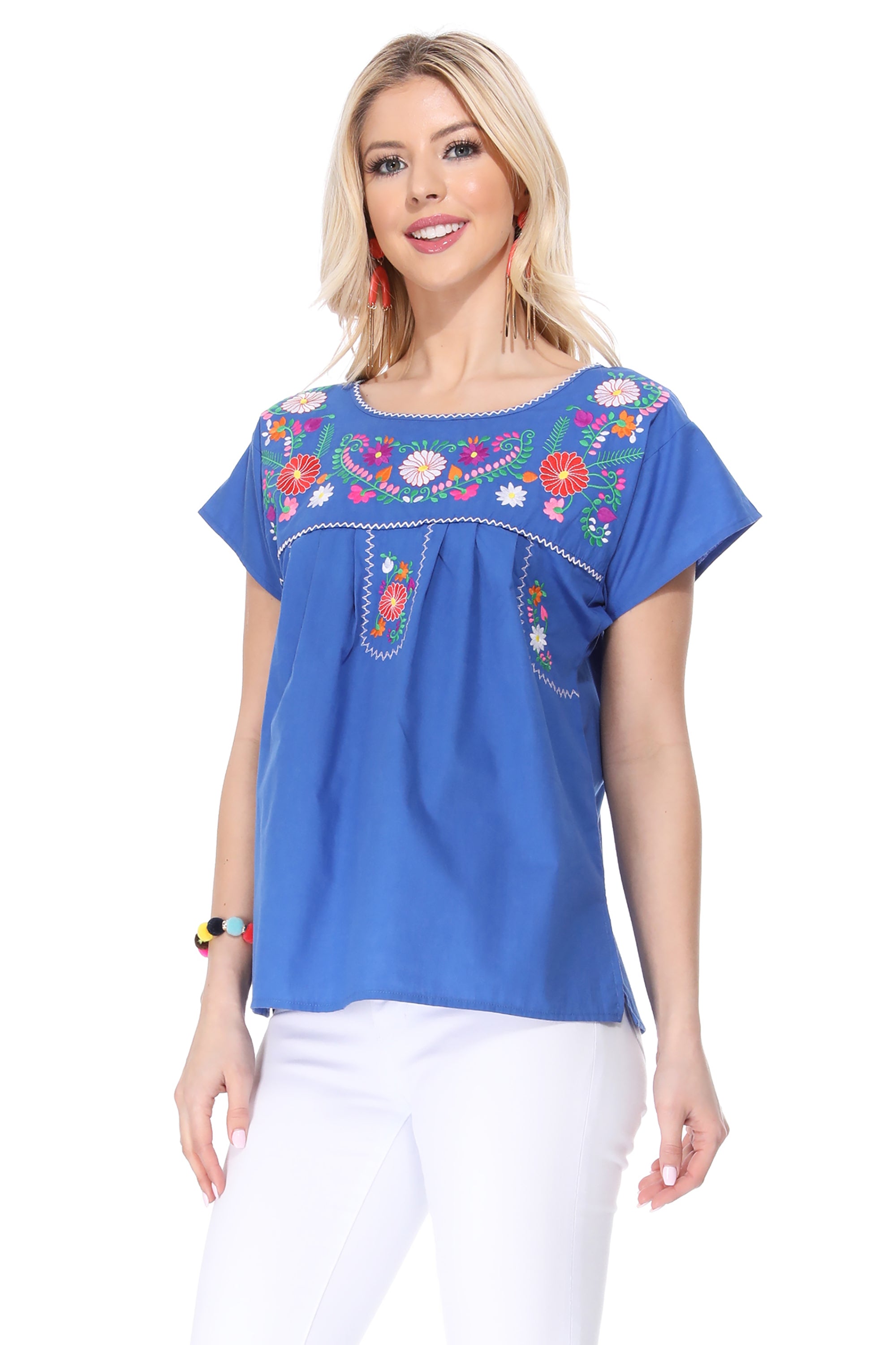 Traditional Royal Blue Mexican Women Blouse (S-XL) $8.5 and (2XL-3XL) $9.50 Per Piece. MT801