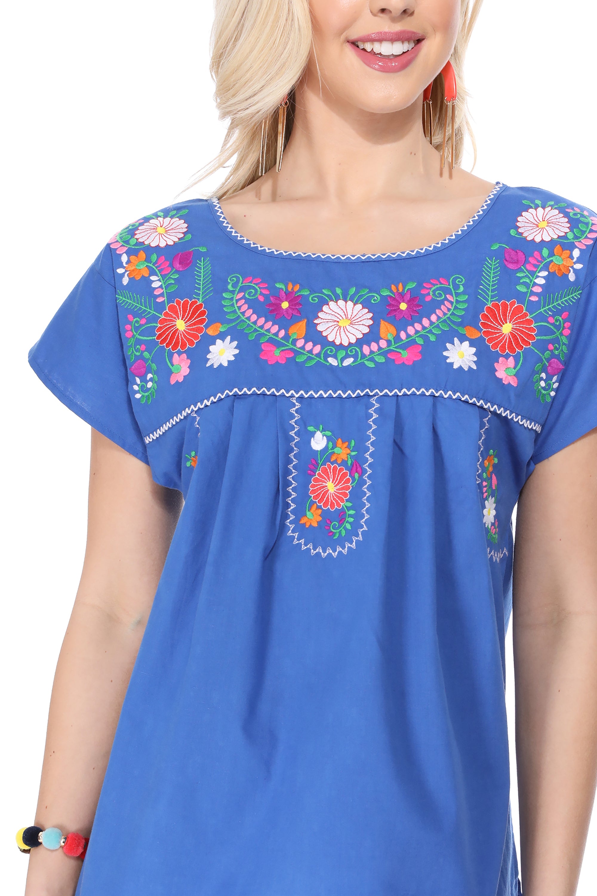 Traditional Royal Blue Mexican Women Blouse (S-XL) $8.5 and (2XL-3XL) $9.50 Per Piece. MT801