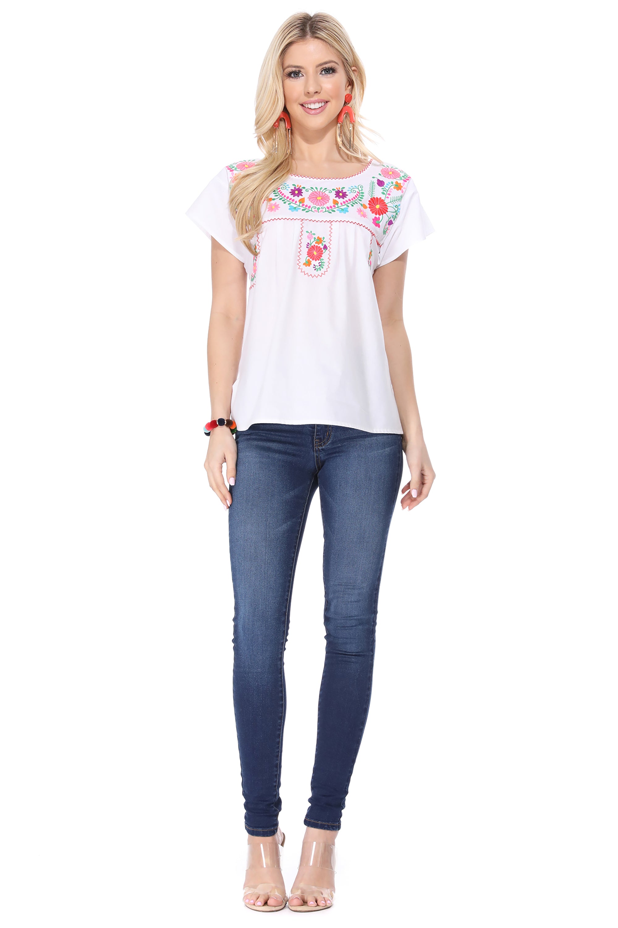 Traditional White Mexican Women Blouse (S-XL) $8.5 and (2XL-3XL) $9.50 Per Piece. MT801