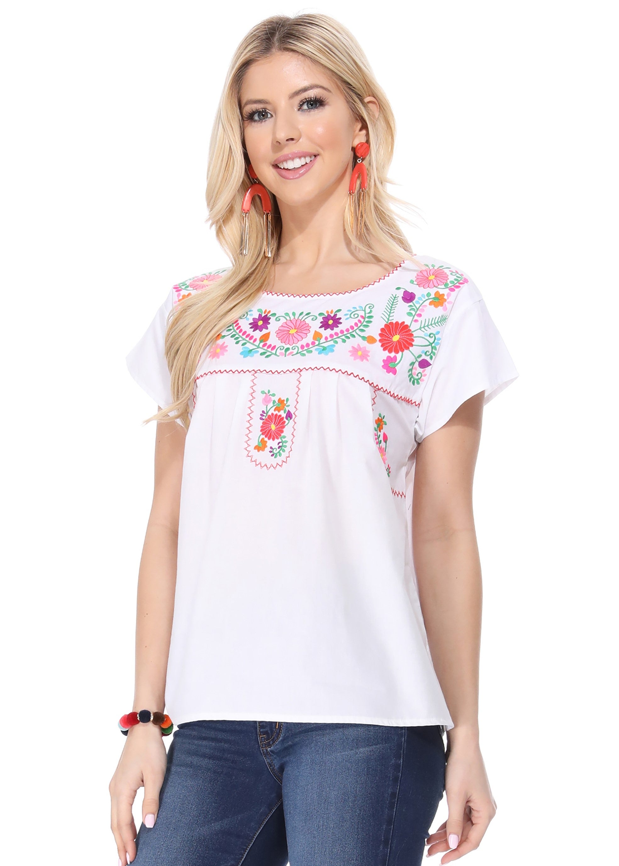 Traditional White Mexican Women Blouse (S-XL) $8.5 and (2XL-3XL) $9.50 Per Piece. MT801