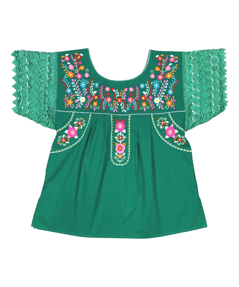 Traditional Green Mexican Women Blouse with Lace (S-XL) $8.5 and (2XL-3XL) $9.50 Per Piece. MT802 (Copy)