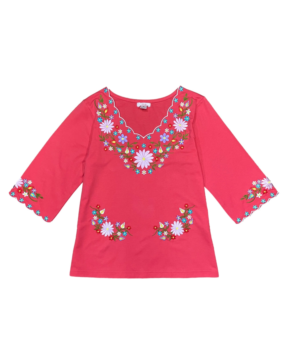 Coral Embroidered Cotton Blend Bohemian Blouses 3/4 Sleeves for Fiestas and All Occasions  (S-3XL) $8 Per Piece. MT804