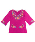 Fuchsia Embroidered Cotton Blend Bohemian Blouses 3/4 Sleeves for Fiestas and All Occasions  (S-3XL) $8 Per Piece. MT804