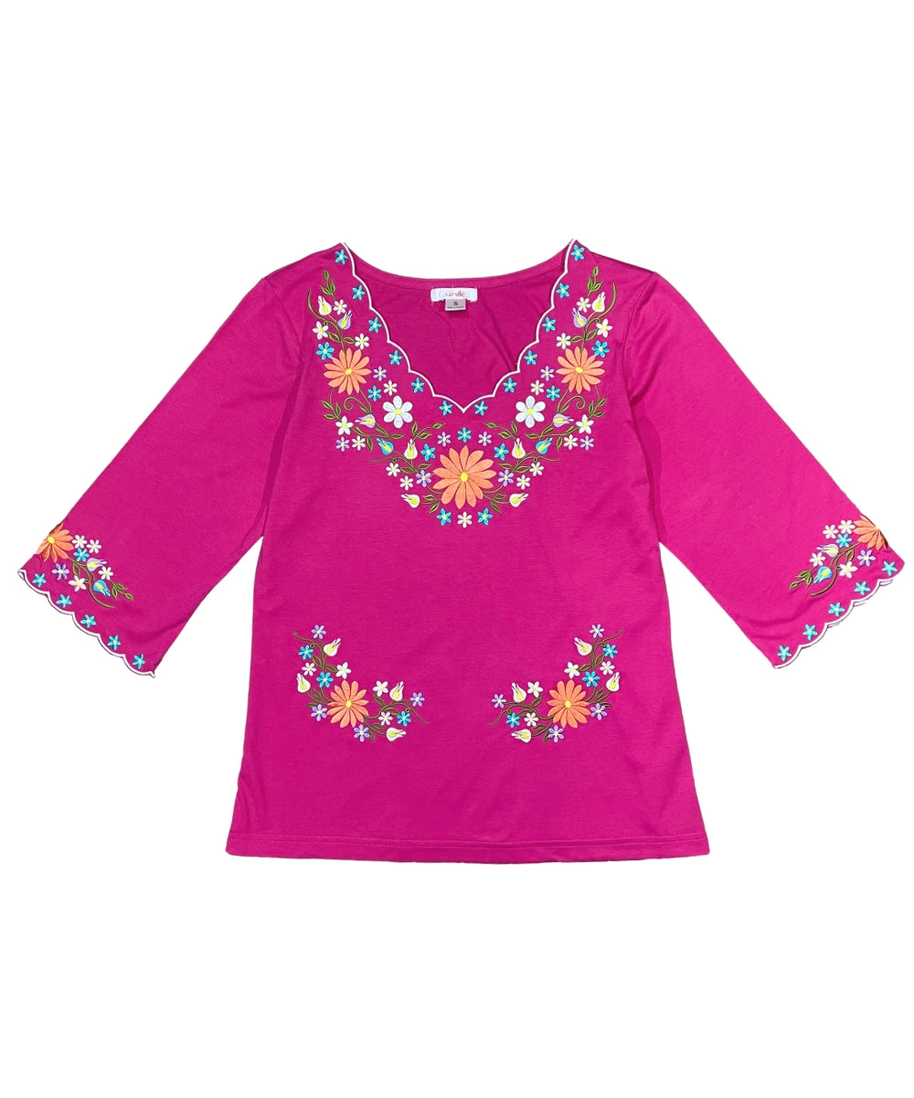 Fuchsia Embroidered Cotton Blend Bohemian Blouses 3/4 Sleeves for Fiestas and All Occasions  (S-3XL) $8 Per Piece. MT804