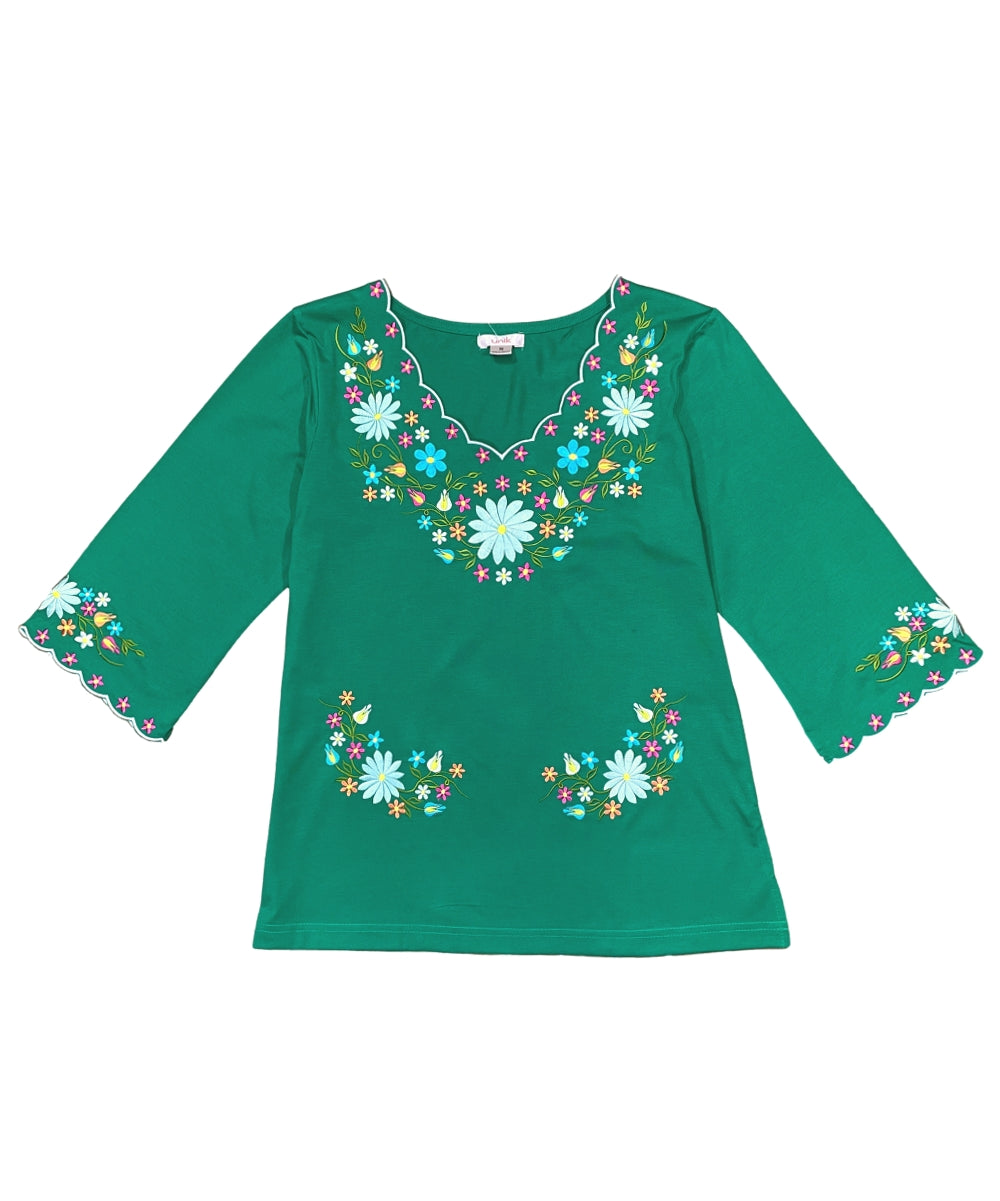 Green Embroidered Cotton Blend Bohemian Blouses 3/4 Sleeves for Fiestas and All Occasions  (S-3XL) $8 Per Piece. MT804