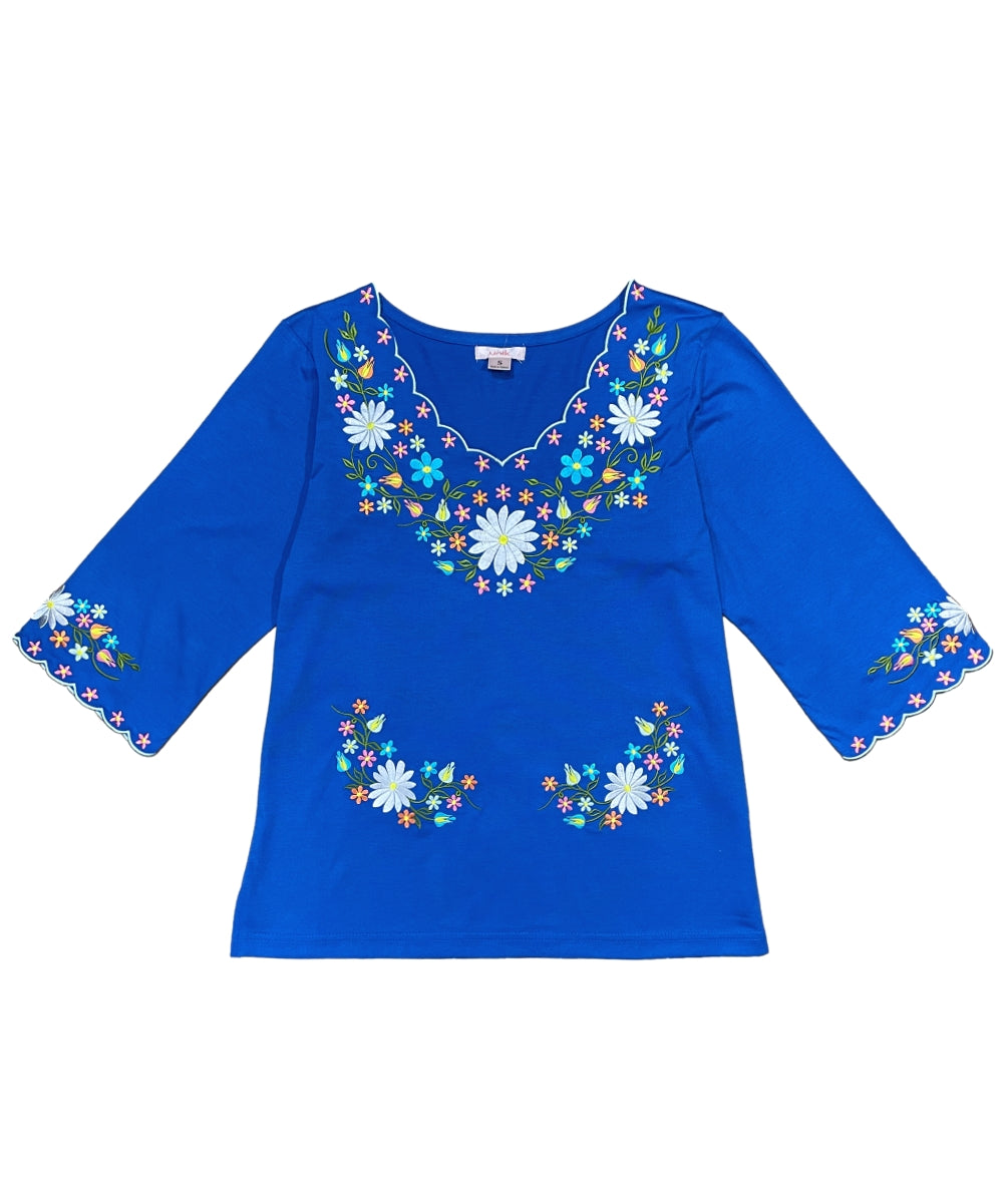 Royal Blue Embroidered Cotton Blend Bohemian Blouses 3/4 Sleeves for Fiestas and All Occasions  (S-3XL) $8 Per Piece. MT804