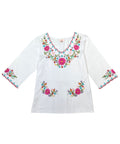 White Embroidered Cotton Blend Bohemian Blouses 3/4 Sleeves for Fiestas and All Occasions  (S-3XL) $8 Per Piece. MT804