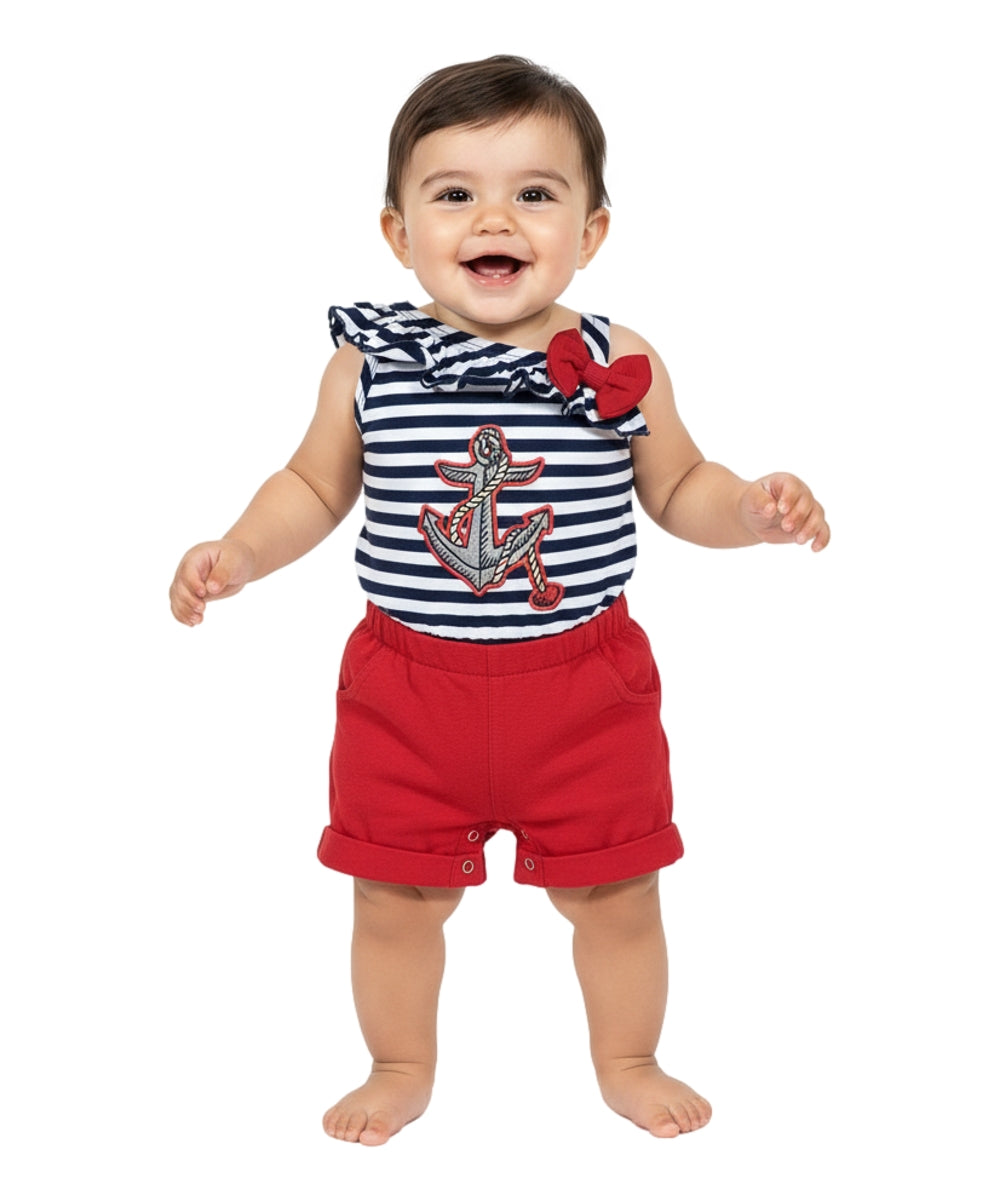 Stripe Anchor Asymmetrical Romper (12m-24m) $4, (2-7) $5.00 Per Piece. RP19118