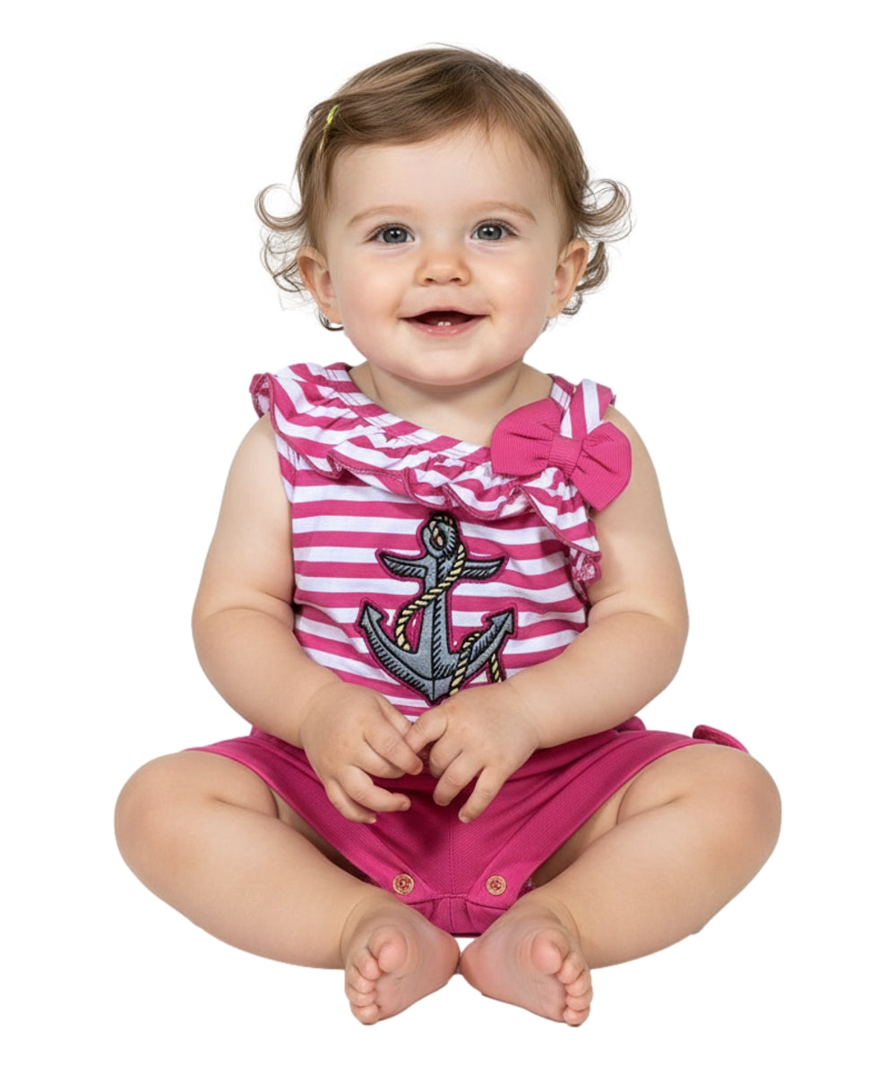 Stripe Anchor Asymmetrical Romper (12m-24m) $4, (2-7) $5.00 Per Piece. RP19118