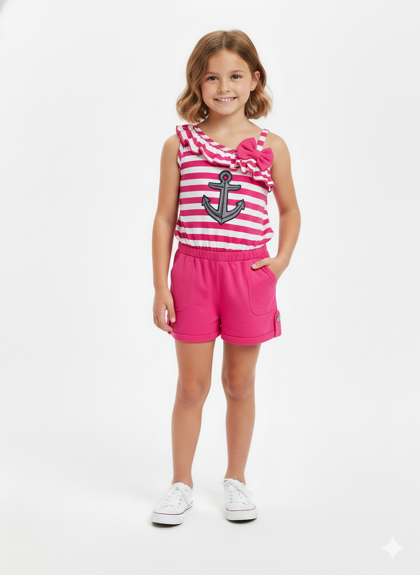 Stripe Anchor Asymmetrical Romper (12m-24m) $4, (2-7) $5.00 Per Piece. RP19118