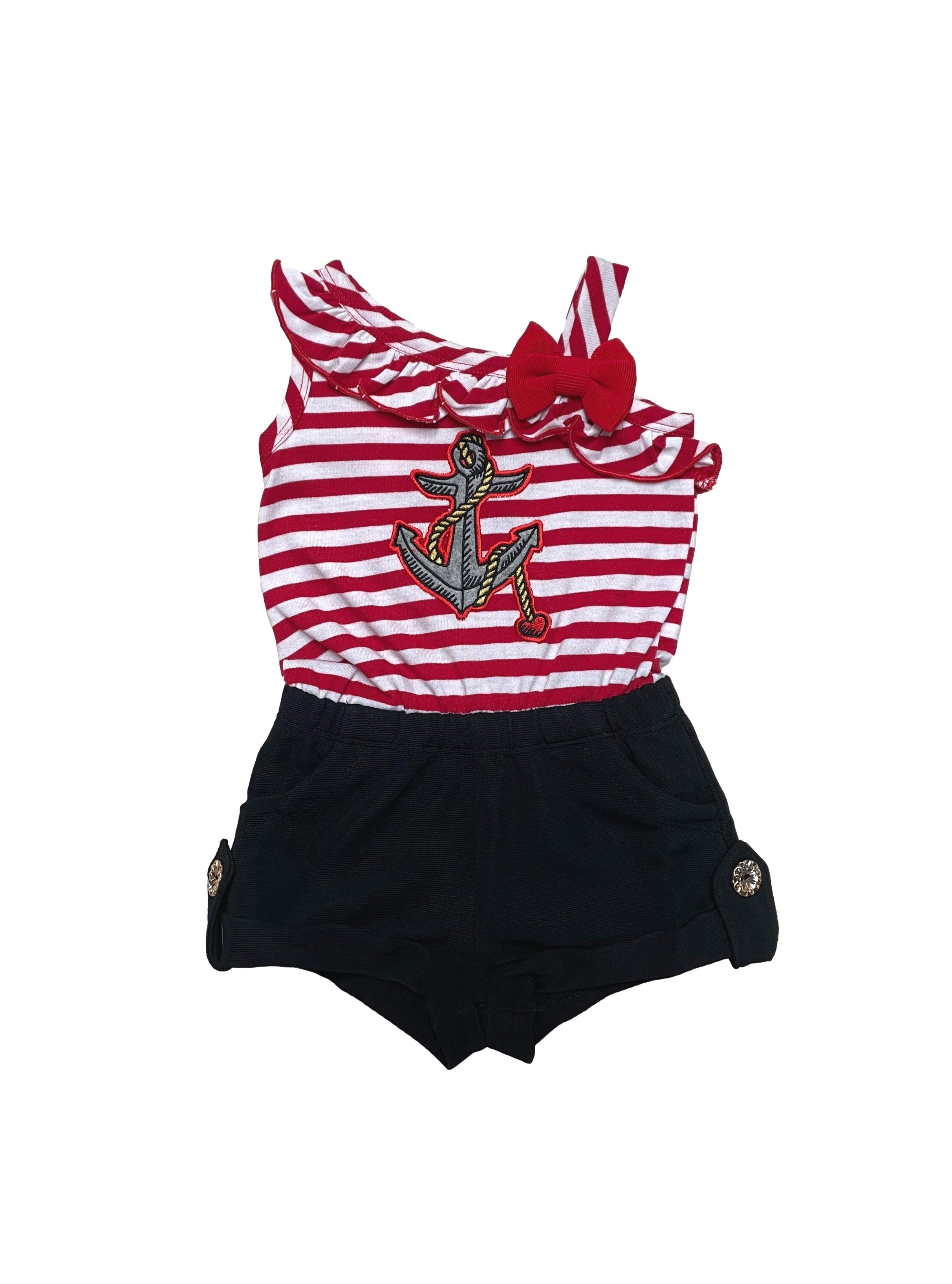 Stripe Anchor Asymmetrical Romper (12m-24m) $4, (2-7) $5.00 Per Piece. RP19118