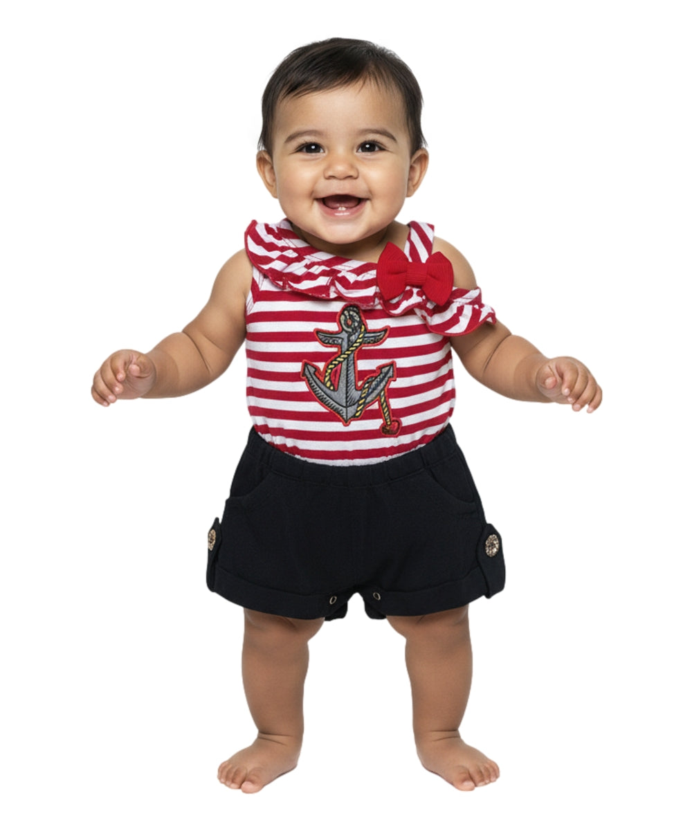 Stripe Anchor Asymmetrical Romper (12m-24m) $4, (2-7) $5.00 Per Piece. RP19118