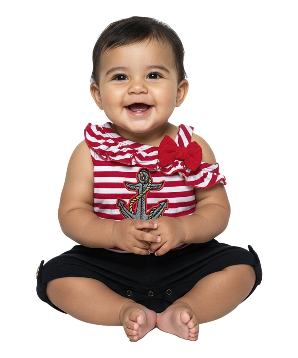 Stripe Anchor Asymmetrical Romper (12m-24m) $4, (2-7) $5.00 Per Piece. RP19118