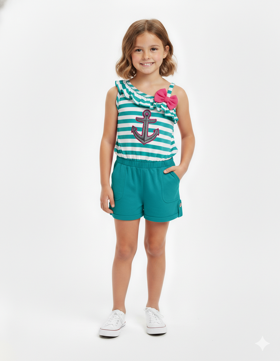 Stripe Anchor Asymmetrical Romper (12m-24m) $4, (2-7) $5.00 Per Piece. RP19118