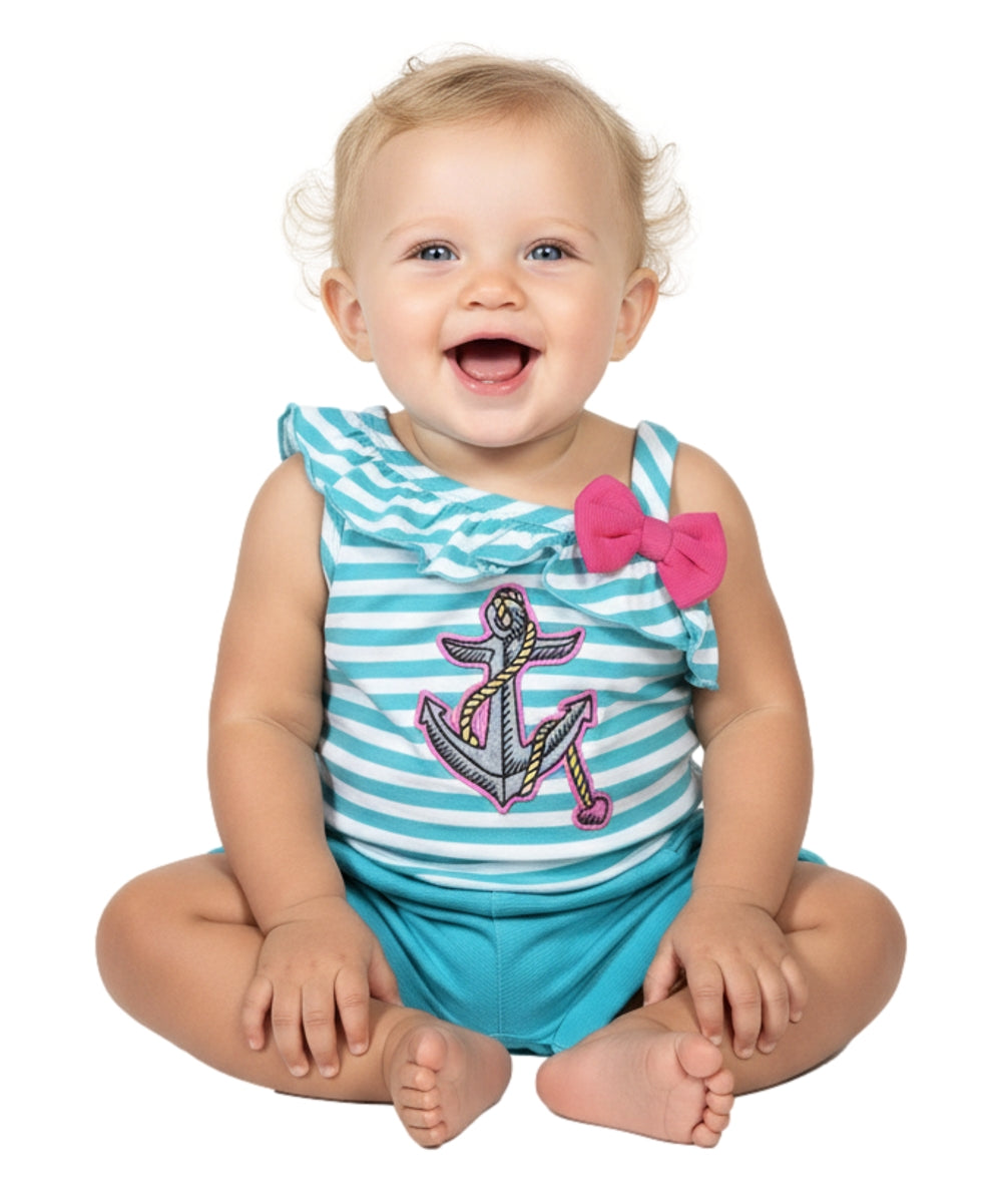 Stripe Anchor Asymmetrical Romper (12m-24m) $4, (2-7) $5.00 Per Piece. RP19118