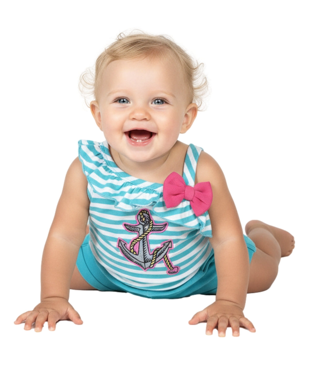 Stripe Anchor Asymmetrical Romper (12m-24m) $4, (2-7) $5.00 Per Piece. RP19118