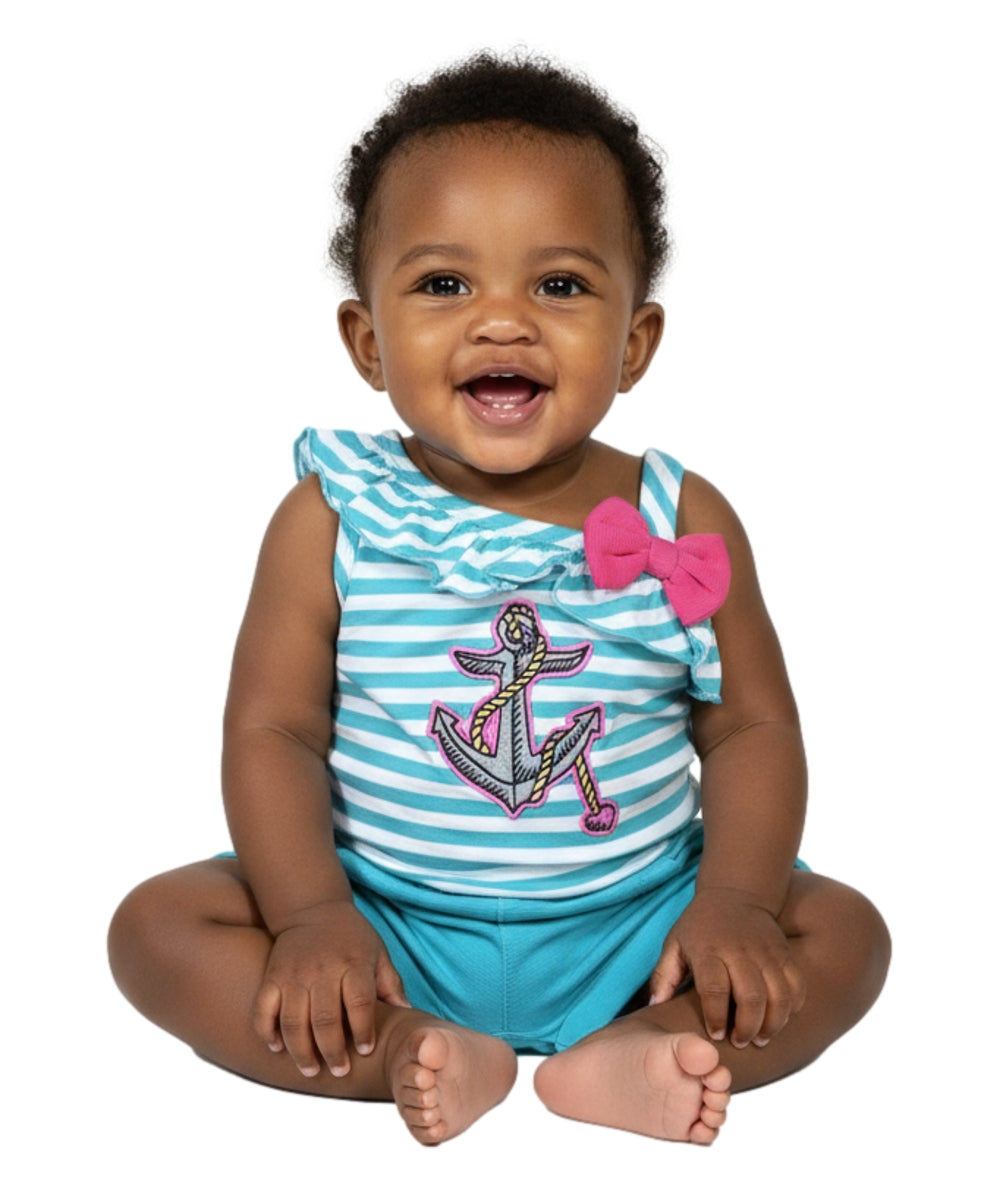 Stripe Anchor Asymmetrical Romper (12m-24m) $4, (2-7) $5.00 Per Piece. RP19118