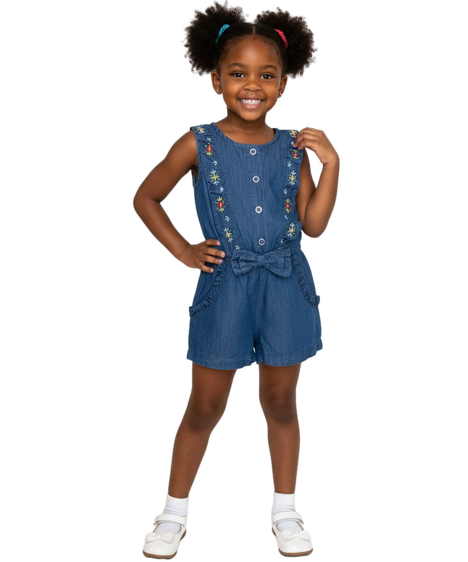 Girl Denim Romper With Embroidery Flower $6.00 Per Piece RP1982
