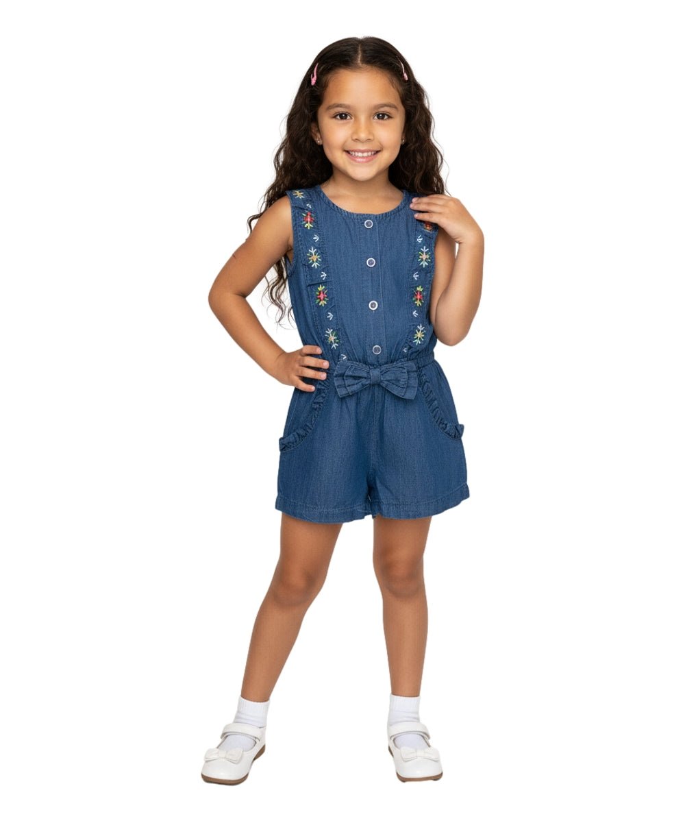 Girl Denim Romper With Embroidery Flower $6.00 Per Piece RP1982