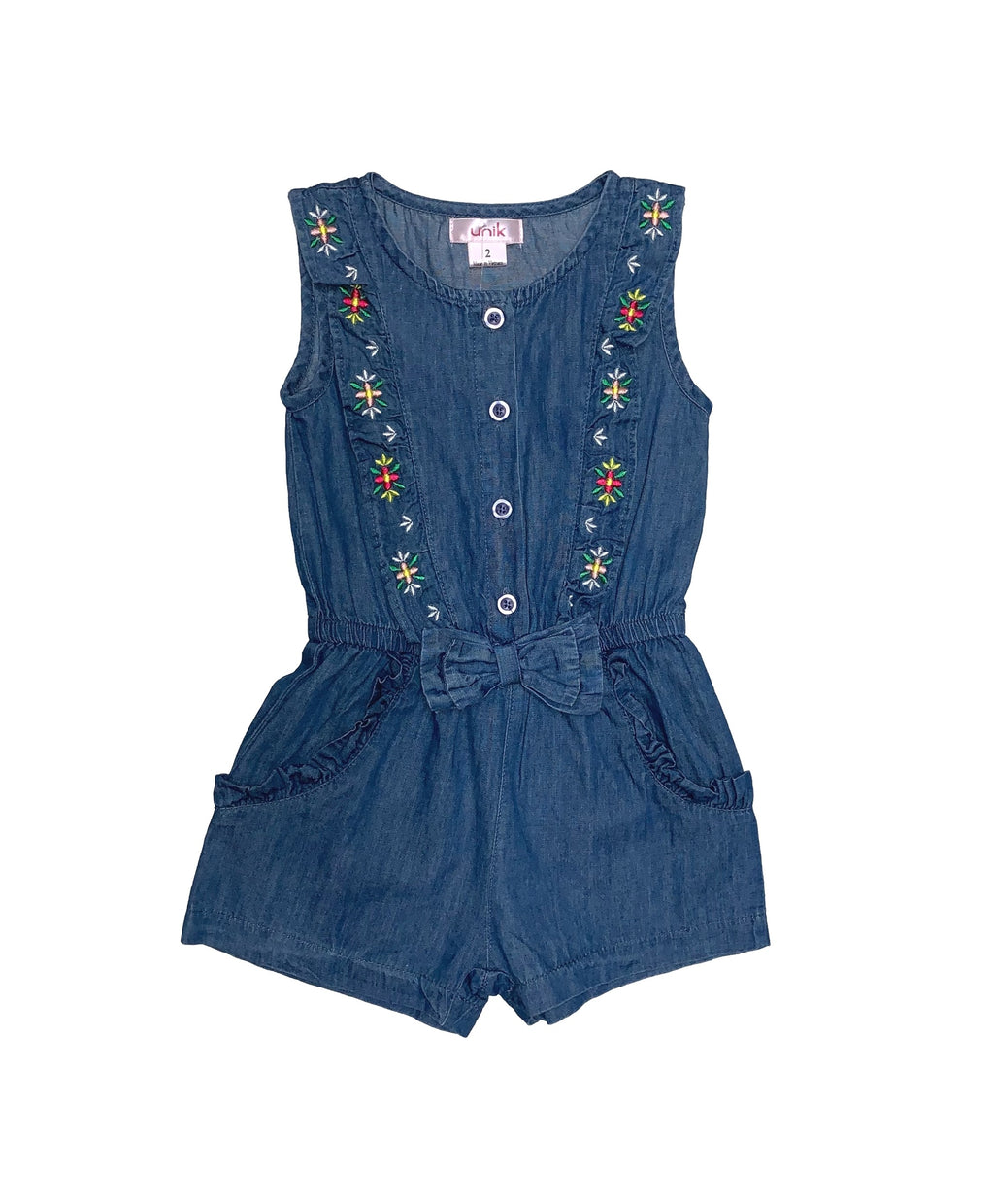 Girl Denim Romper With Embroidery Flower $6.00 Per Piece RP1982