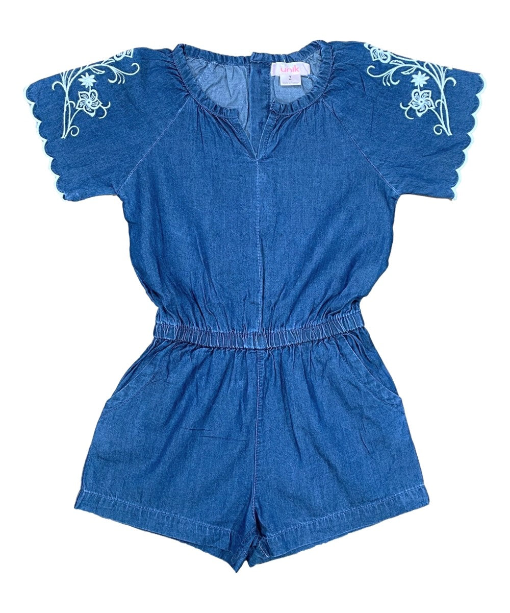 Girl Denim Romper with Flower Embroidery. (2-4), (5-8) $7 Per Piece RP22110