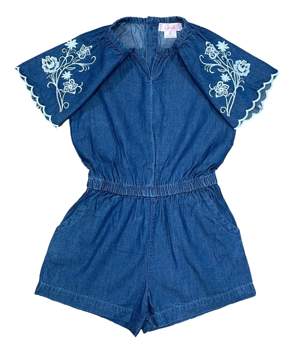 Girl Denim Romper with Flower Embroidery. (2-4), (5-8) $7 Per Piece RP22110