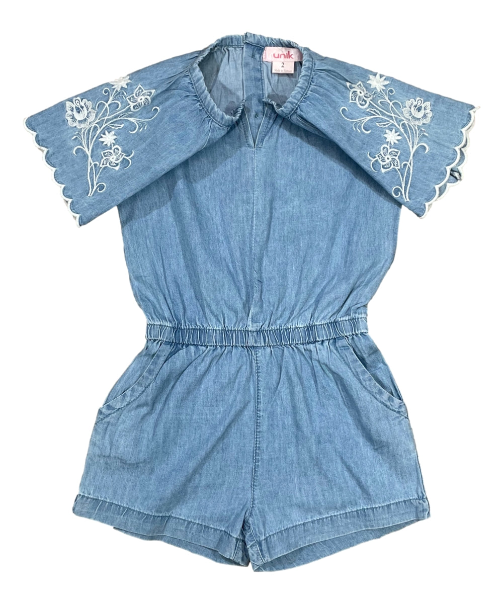 Girl Denim Romper with Flower Embroidery. (2-4), (5-8) $7 Per Piece RP22110