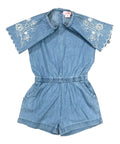 Girl Denim Romper with Flower Embroidery. (2-4), (5-8) $7 Per Piece RP22110