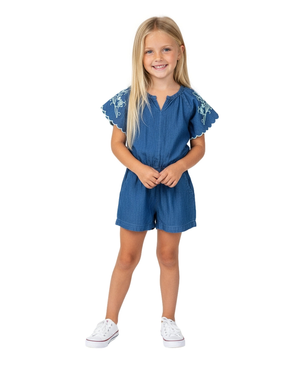 Girl Denim Romper with Flower Embroidery. (2-4), (5-8) $7 Per Piece RP22110