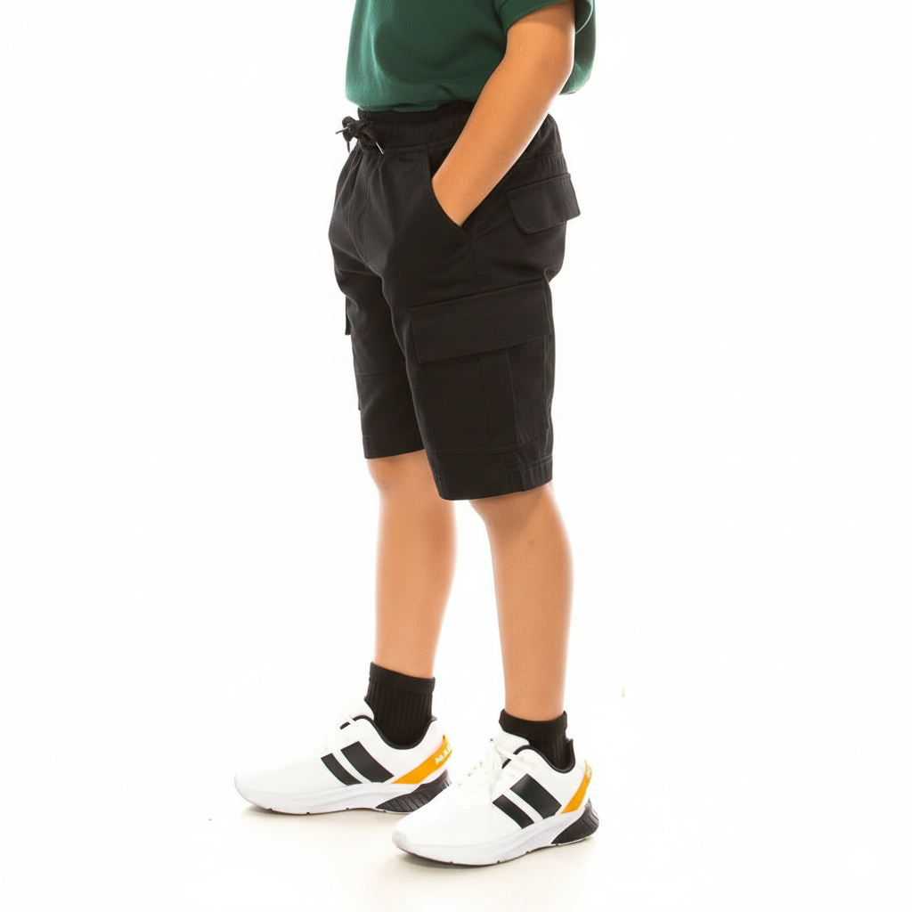 Boys Uniform All Elastic Cargo Short Navy, Khaki, Black (4-16) $6.75 Per Piece SCG33