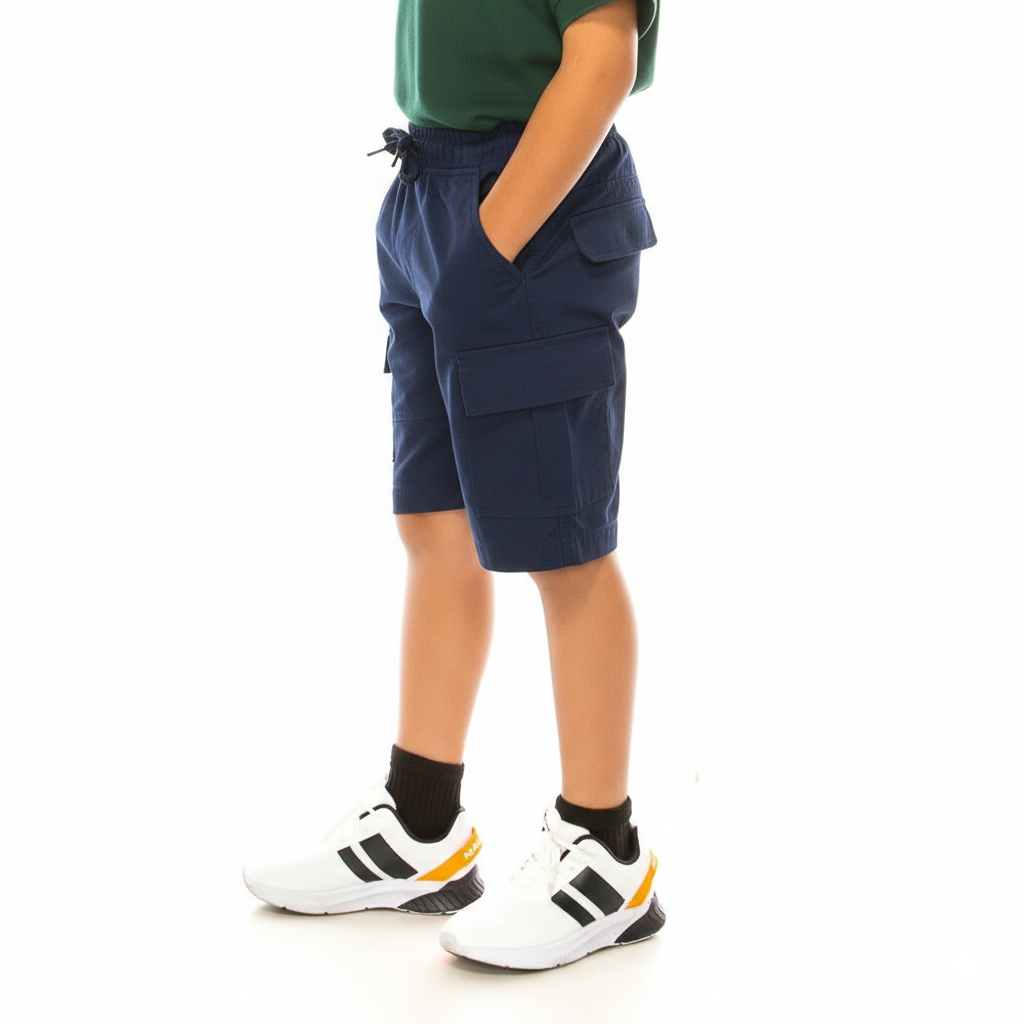 Boys Uniform All Elastic Cargo Short Navy, Khaki, Black (4-16) $6.75 Per Piece SCG33