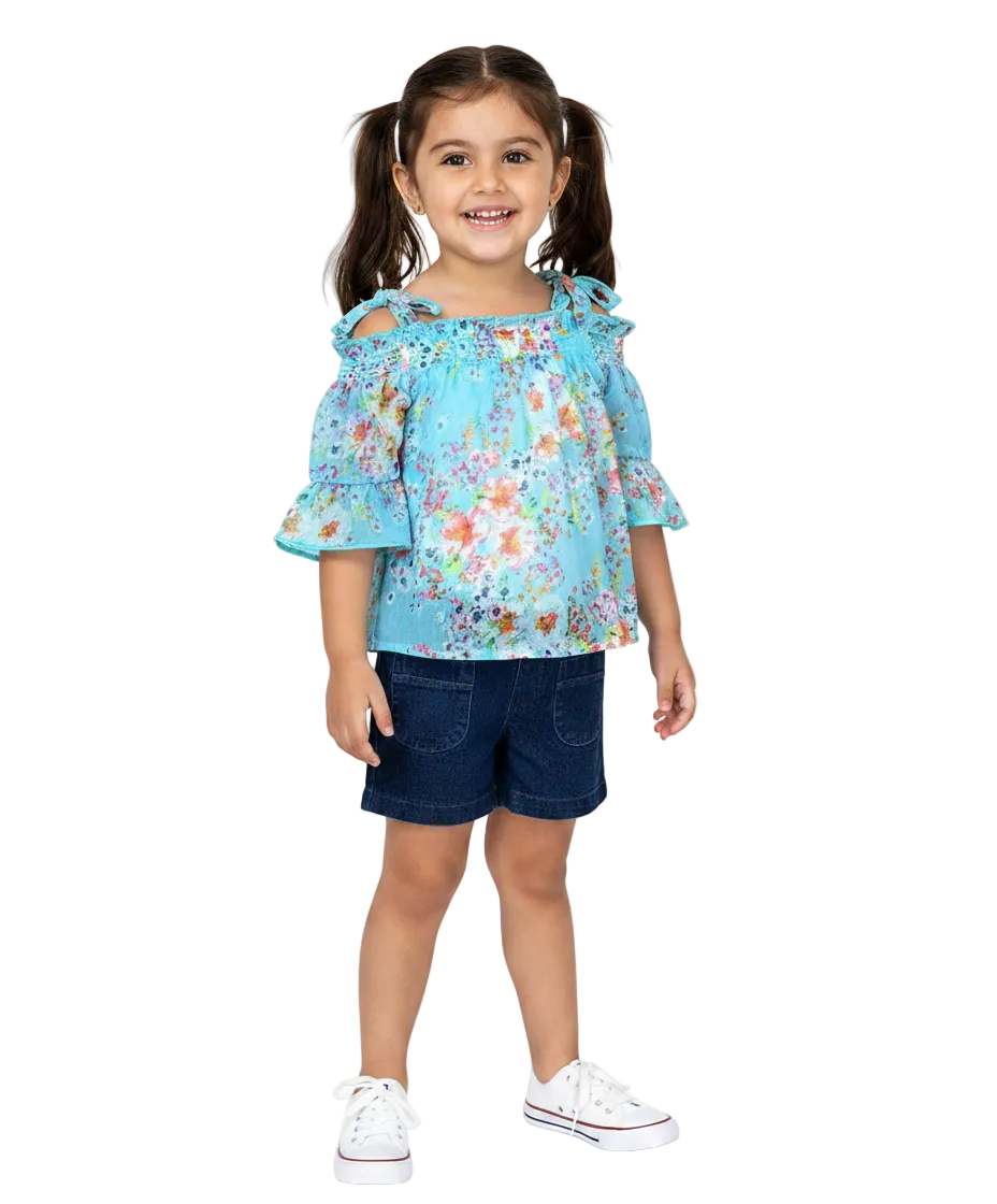 Girl Cold Shoulder Floral Short Set (2-4), (5-8) $6.00 per Piece SS2071