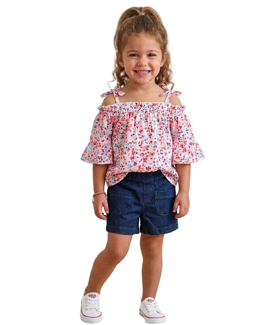 Girl Cold Shoulder Floral Short Set (2-4), (5-8) $6.00 per Piece SS2071