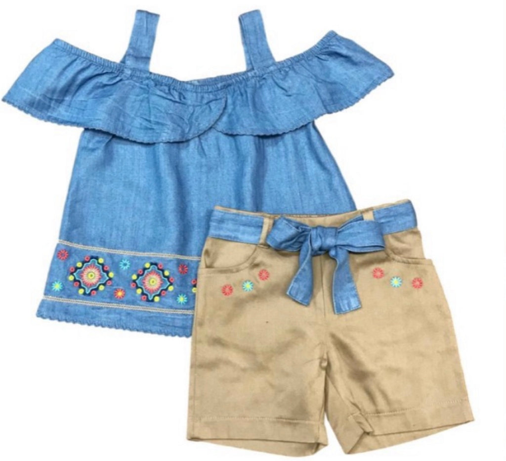Girls Denim Embroidered Short Sets (2-4), (5-8)  $6.00 Per Piece SS2072