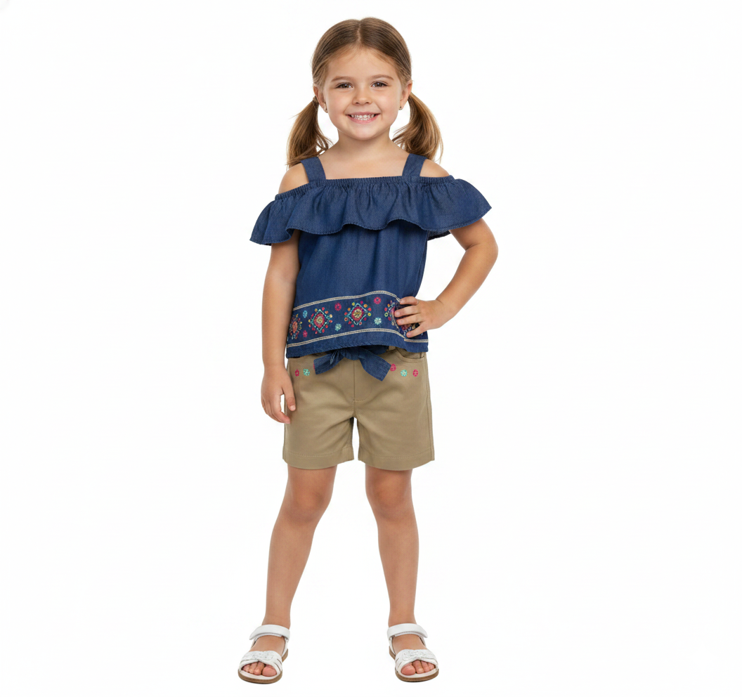 Girls Denim Embroidered Short Sets (2-4), (5-8)  $6.00 Per Piece SS2072