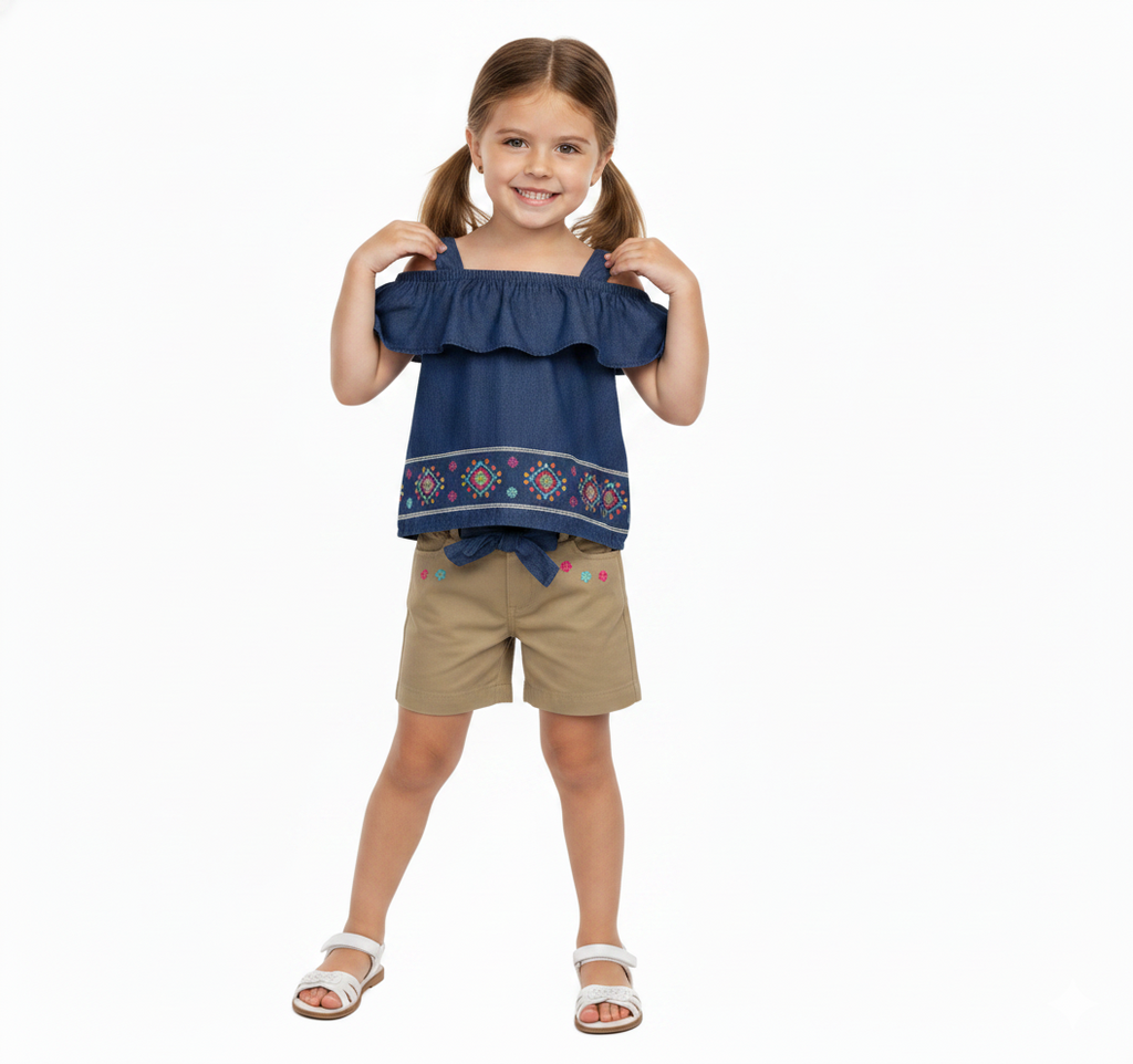 Girls Denim Embroidered Short Sets (2-4), (5-8)  $6.00 Per Piece SS2072