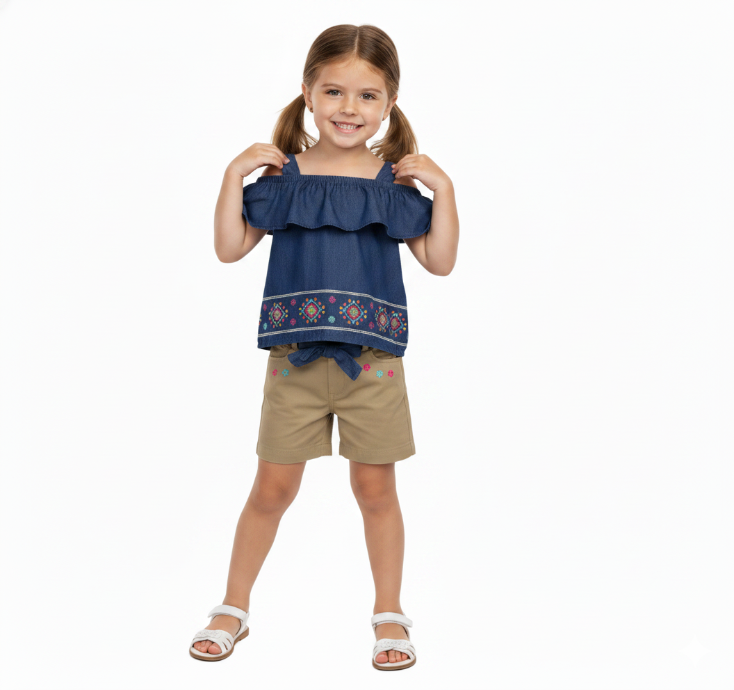 Girls Denim Embroidered Short Sets (2-4), (5-8)  $6.00 Per Piece SS2072