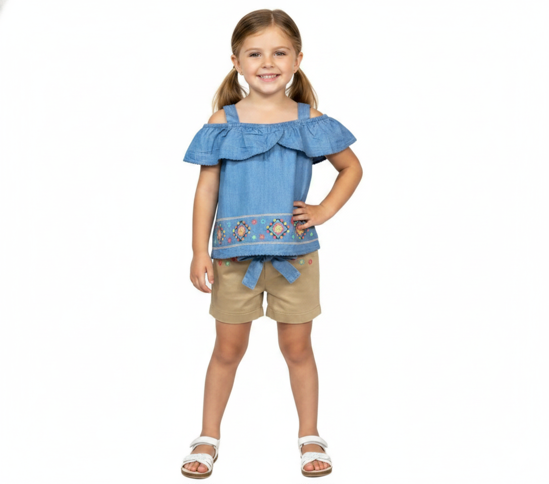 Girls Denim Embroidered Short Sets (2-4), (5-8)  $6.00 Per Piece SS2072