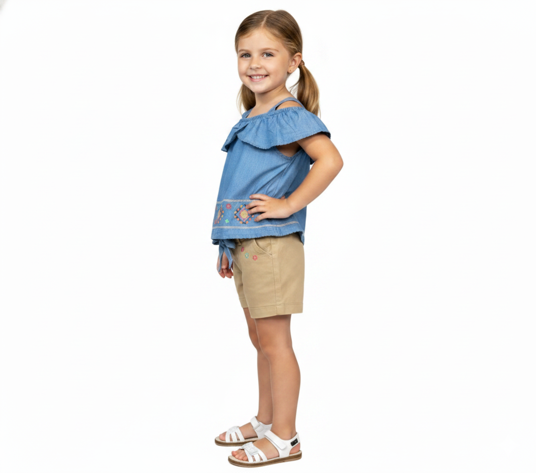 Girls Denim Embroidered Short Sets (2-4), (5-8)  $6.00 Per Piece SS2072