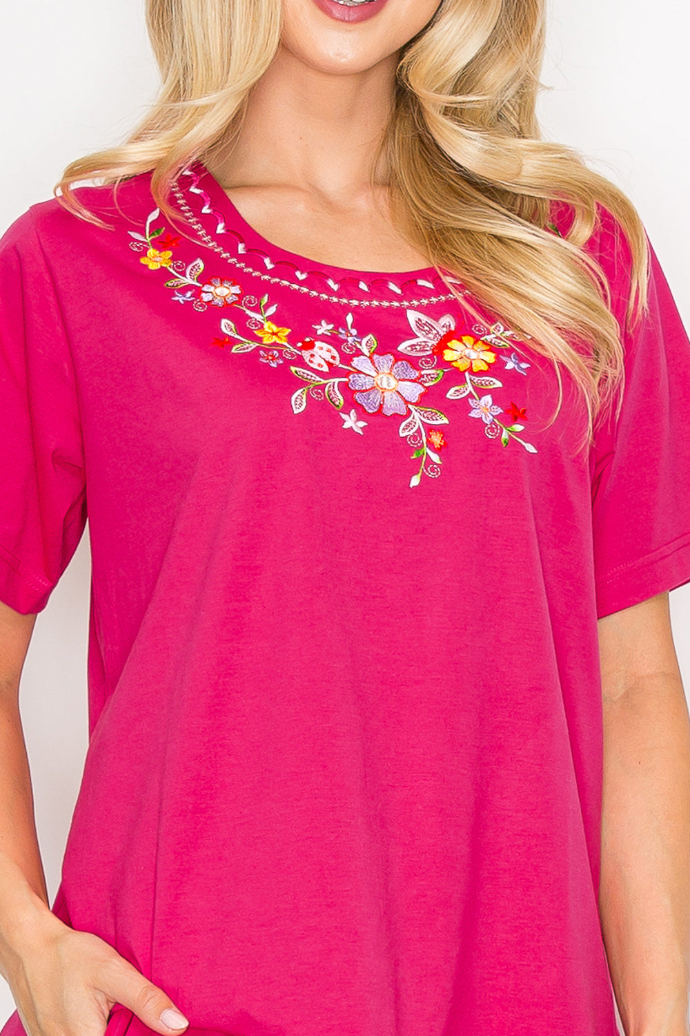 Women's Short Sleeve 7 Petals Floral Embroidered and Matching Capri Set (S-3X) $12.00 Per Set. WS16 Option C