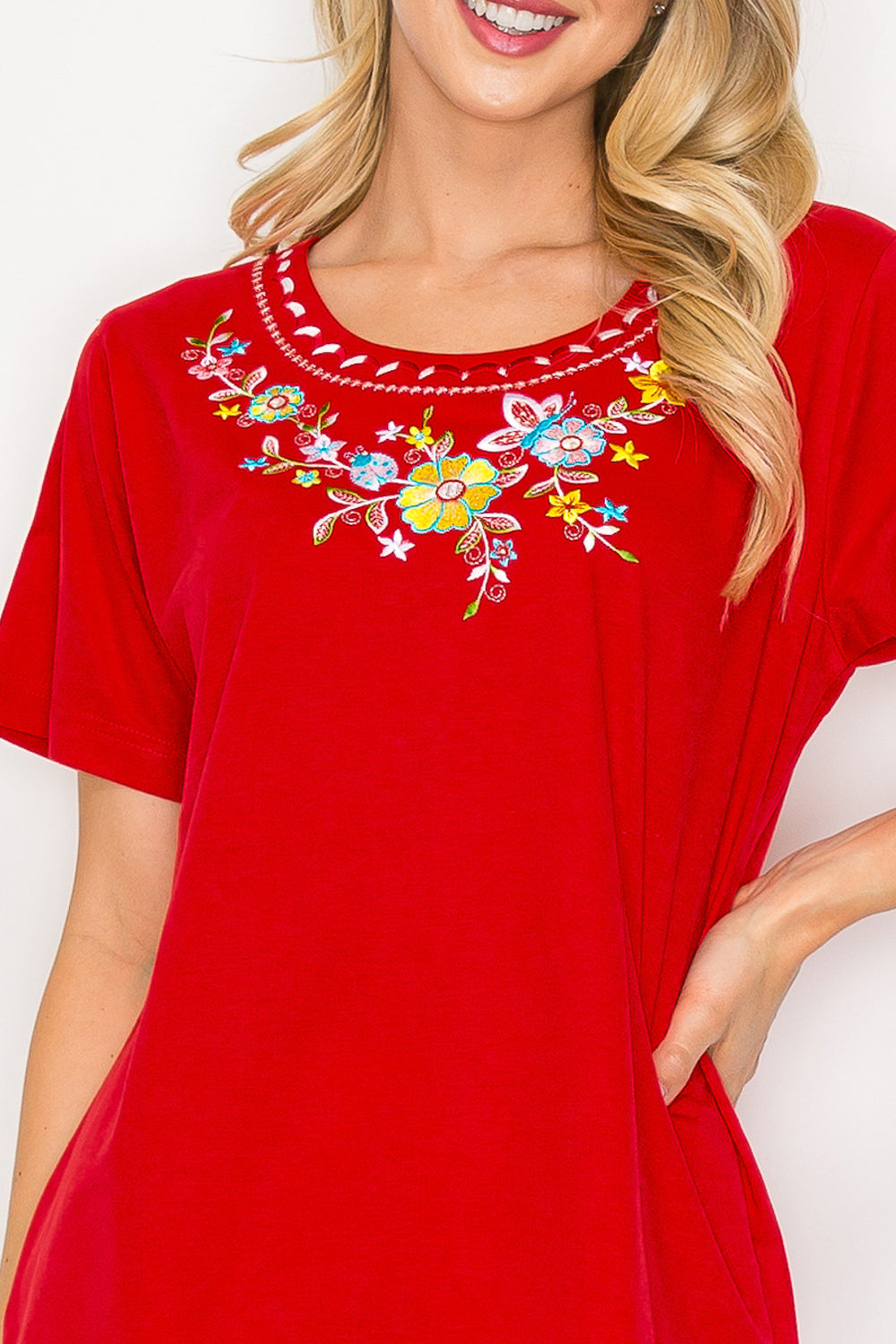 Women's Short Sleeve 7 Petals Floral Embroidered and Matching Capri Set (S-3X) $12.00 Per Set. WS16 Option C