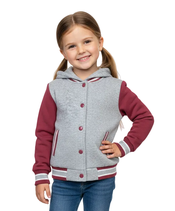 Girls Fleece Varsity Hooded Jacket- Plum (2-4), (S-XL) $9.00-$10.00 Per Piece. VJ2199