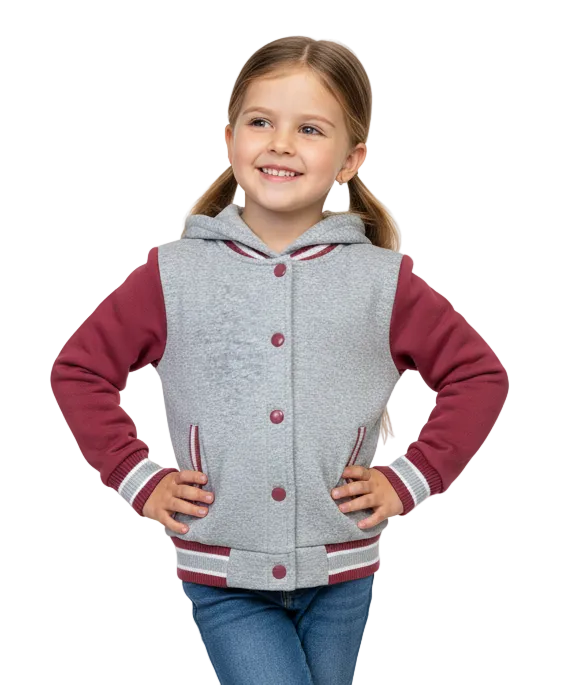 Girls Fleece Varsity Hooded Jacket- Plum (2-4), (S-XL) $9.00-$10.00 Per Piece. VJ2199