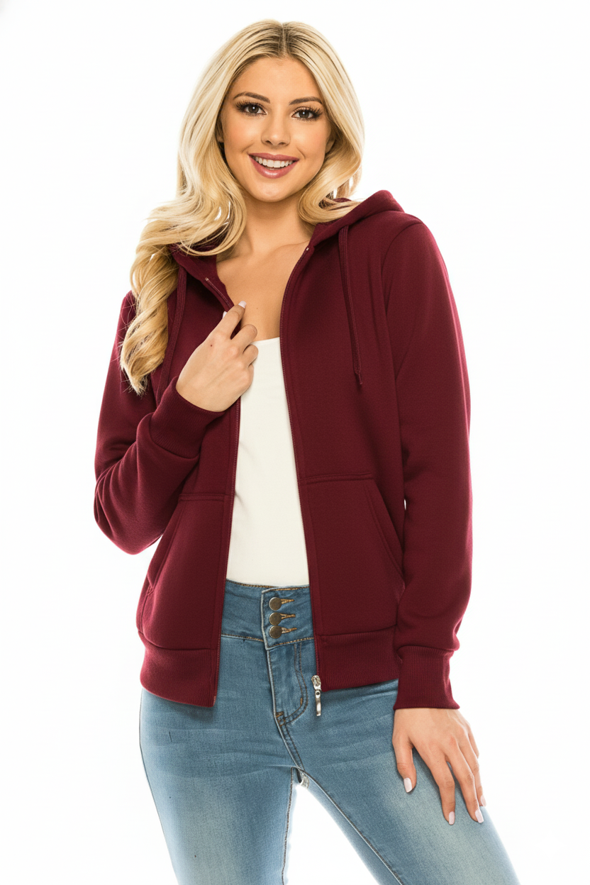 Women's Burgundy Zip Up Hoodie (S-XL) $9.50-$9.75 Per Piece WBT61