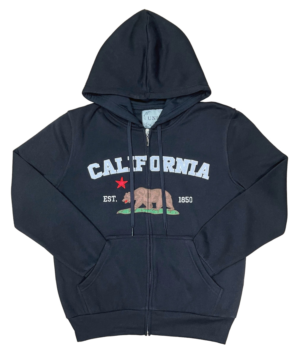 Premium Quality California Embroidered Zip Up Hoodie - Black (S-XL) $11.25 Per Piece. WBT64