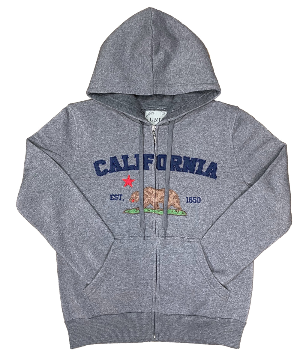 Kids California Zip Up Hoodie D.Grey -  Unisex (S-XL) $9.00 Per Piece. KBT65