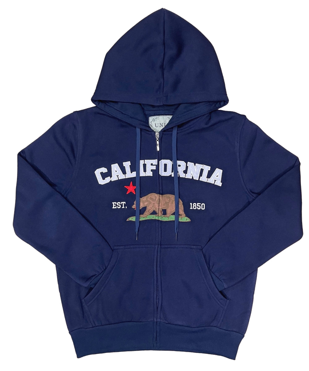 Premium Quality California Embroidered Zip Up Hoodie - Navy (S-XL) $11.25 Per Piece. WBT64