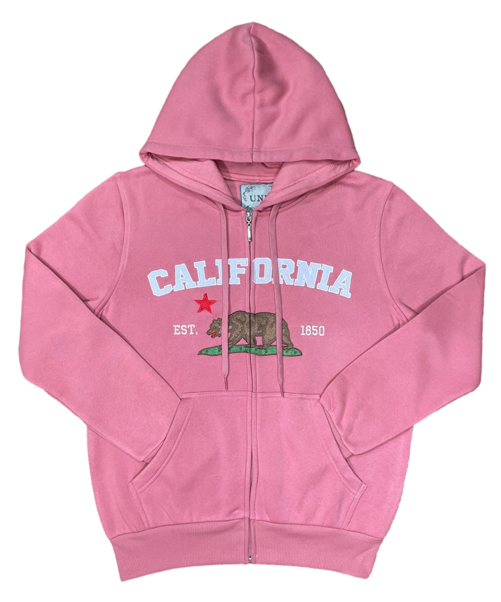 Premium Quality California Embroidered Zip Up Hoodie - Rose (S-XL) $11.25 Per Piece. WBT64